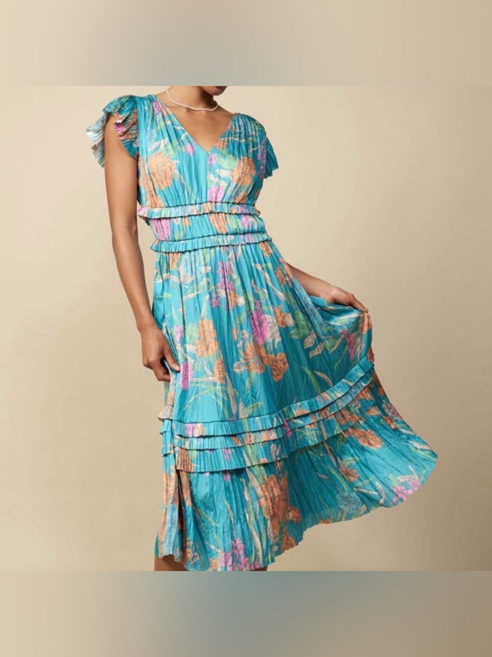 Current Air Sereia Botanical Motif Midi Dress  Medium